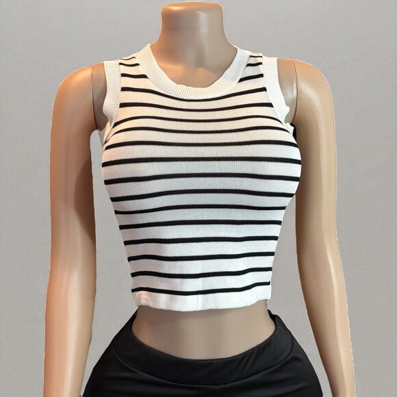 Striped Sleeveless Knitted Base Shirt - Picture 5 of 6